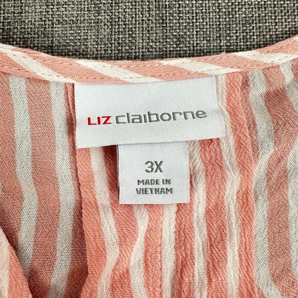 NEW! Liz Claiborne Button Down Shirt Striped Plus 3X Coral $45 V-Neck Rayon - Picture 2 of 12